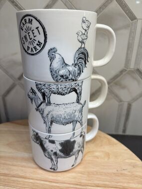 Three Chad Barrett Creative Co-op 3 Of 4 Mug Set Farmhouse Coffee Cups Mugs